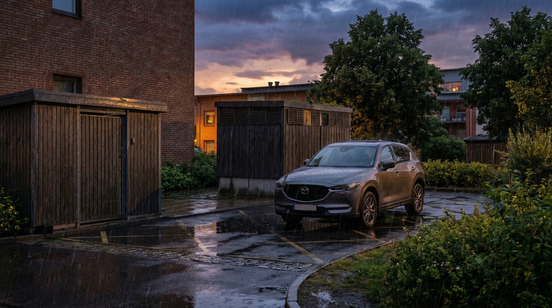 AI-generated rainy dusk scene from Point Cloud data