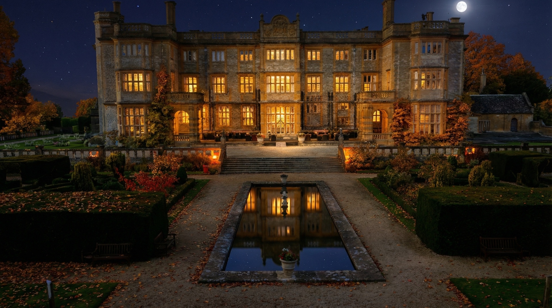 AI-enhanced autumn night scene with moonlight from scan data