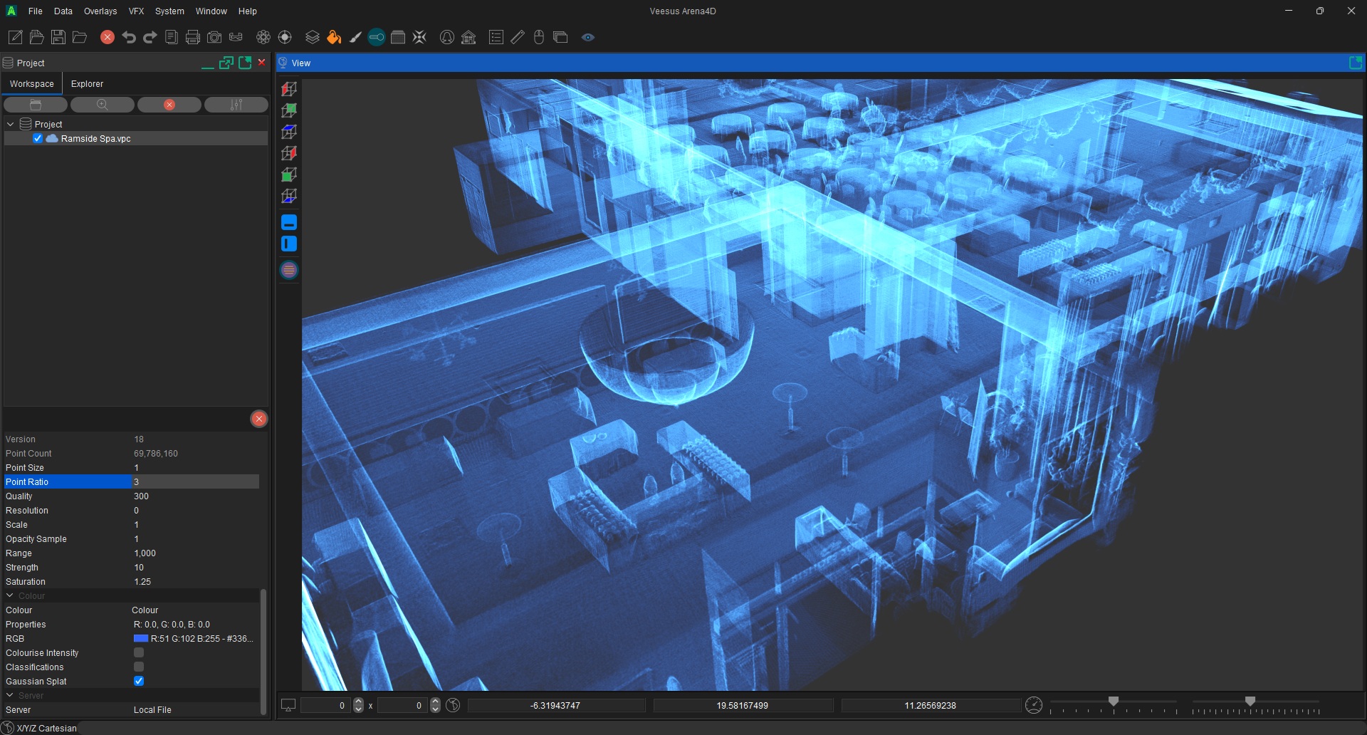 Arena4D transparent Point Cloud visualisation showing building structure